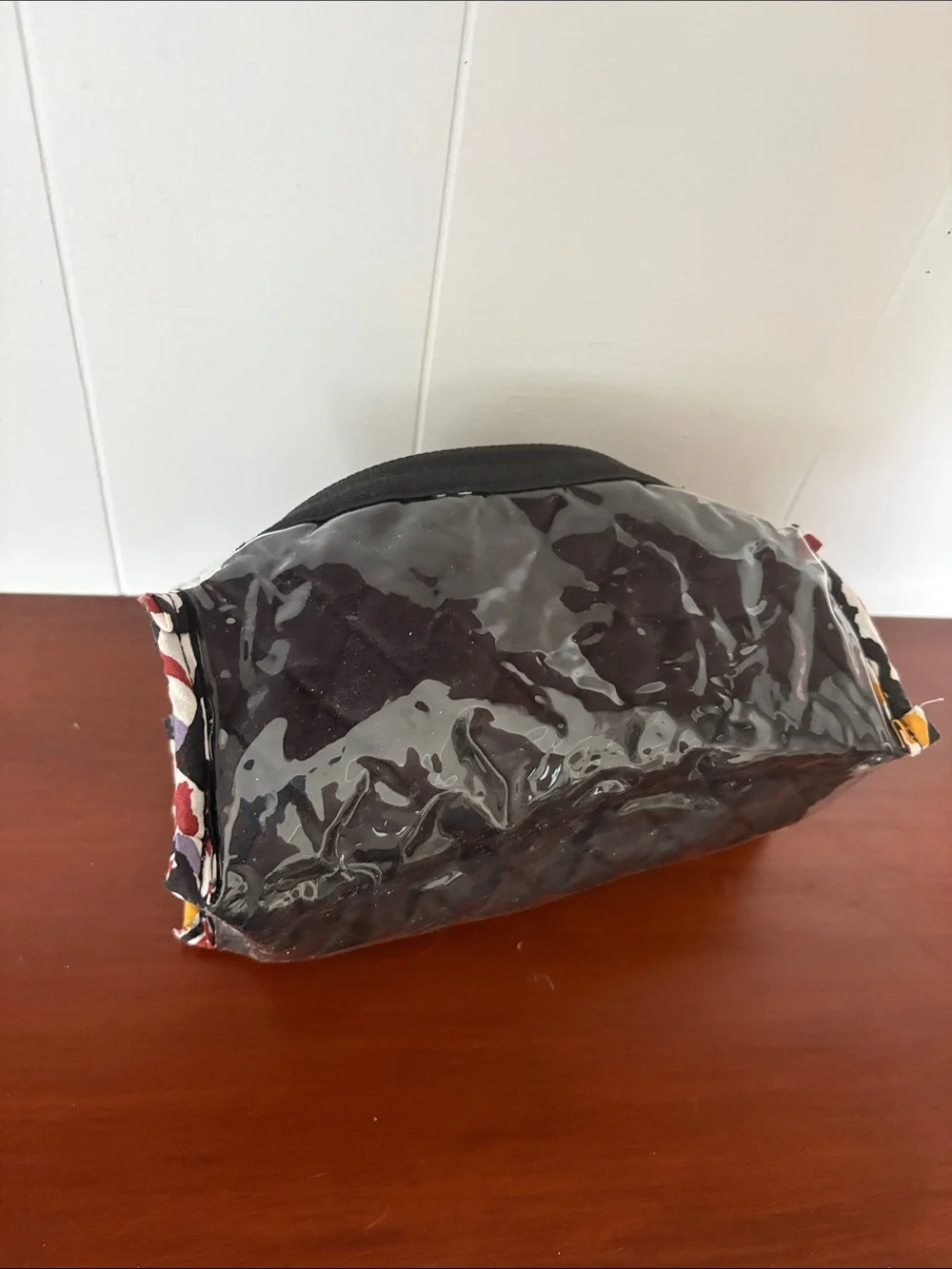 Vera Bradley Zip Cosmetic Case Plastic Lined Geometric Yellow Red Black Purple